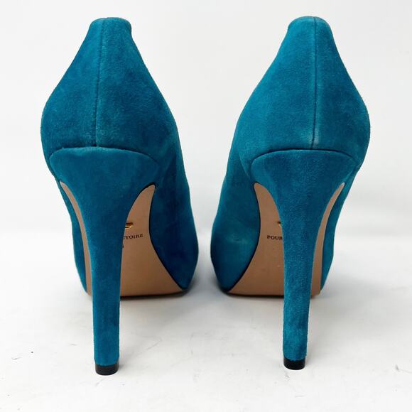 Pour La Victoire Gillianna Platform Pump Teal Blue Suede Heels sz 7.5 M - Picture 7 of 9